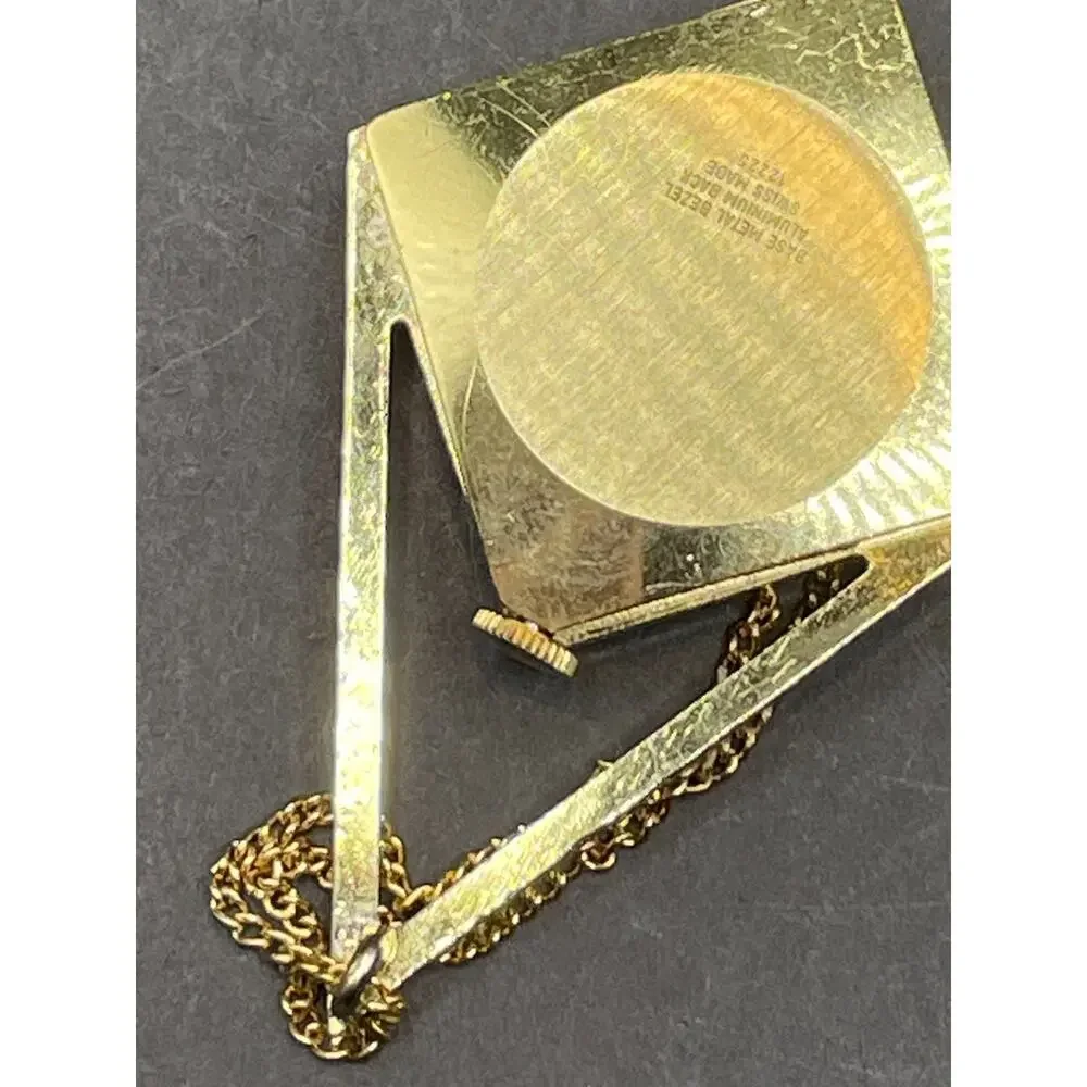 Vtg Endura 1970s Geometric Ladies Swiss Made Pendant Watch Necklace Gold Tone